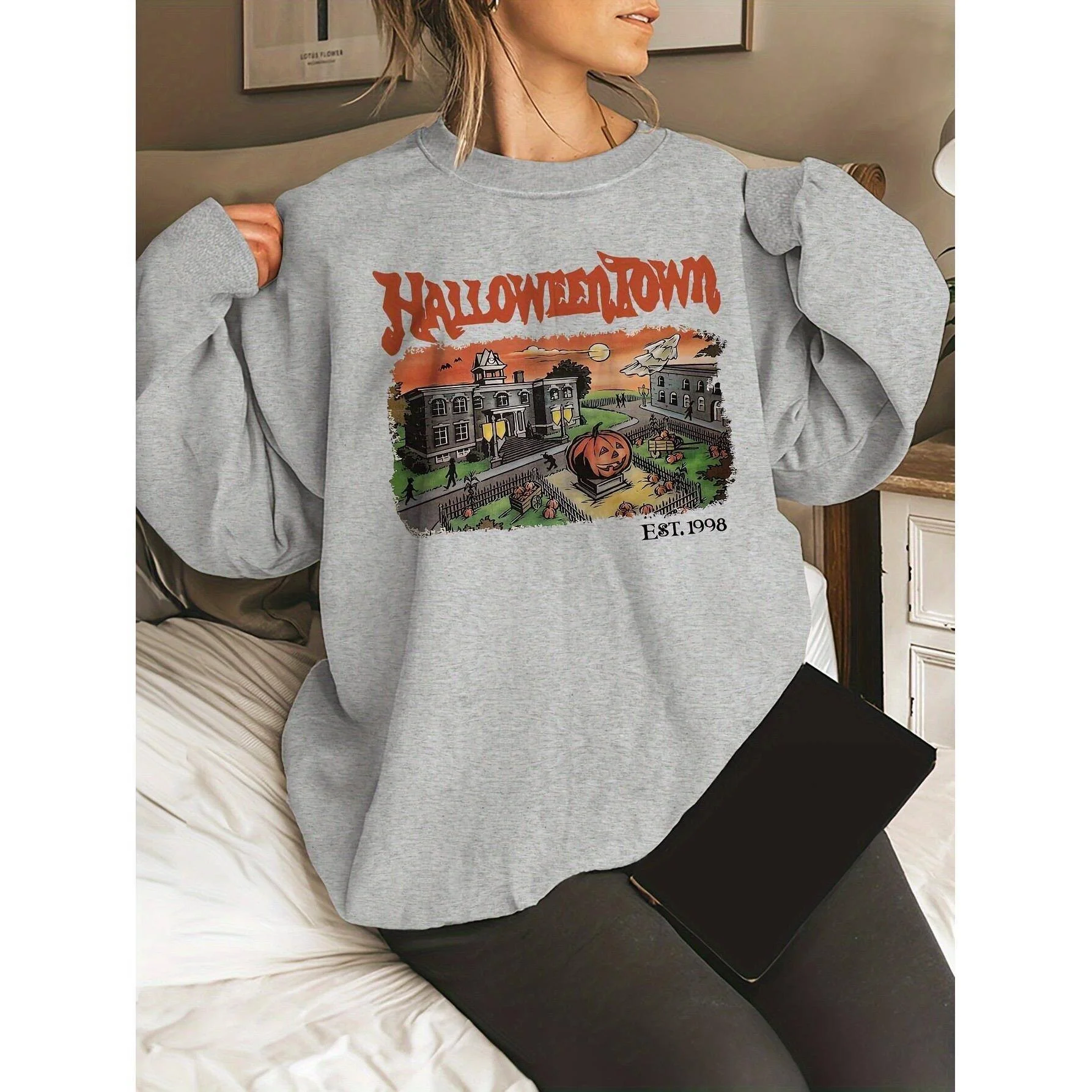 

Halloween Print Hoodie Women's Casual Long Sleeve round Neck Three-piece Set Fashionable Streetwear for Autumn And Winter