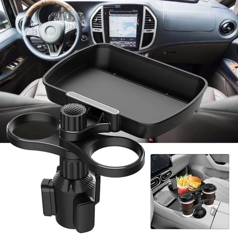 

Регулируемая ширина автомобильного телефона Поддержка двойной подстаканник поднос для закусок кронштейн для напитков подходит и