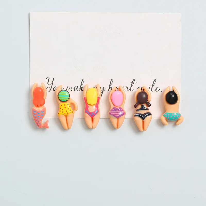 6pcs Creative Swimming Character Fridge Magnets Cute Beach Swimming Decorative Refrigerator Magnet for Kitchen Fridge Decoration