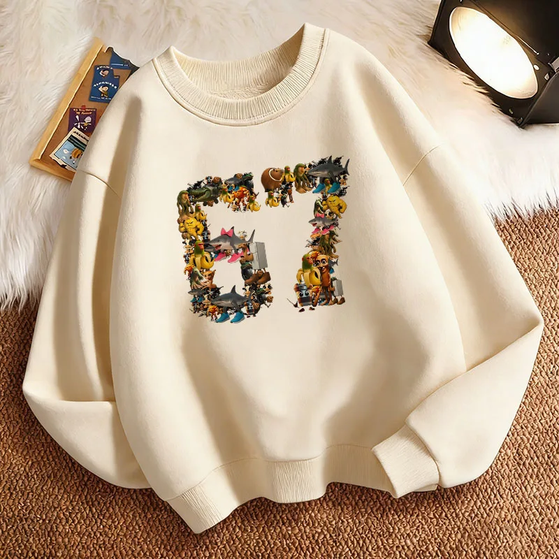 Langärmliger Kinder-Sweatshirt-Pullover Frühling Italian Brainrot 67 Six Seven Rundhals-Grafik-Hoodie für Jungen/Mädchen Kinder-Kapuzenpullover