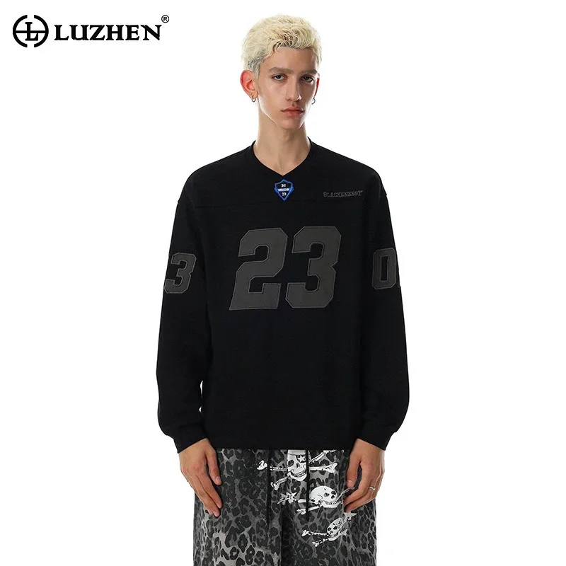 LUZHEN 2026 New Fashion Simple American Style Letter Printed Embroidery Edge Long Sleeve T-shirts Men's Handsome Clothes JY8657