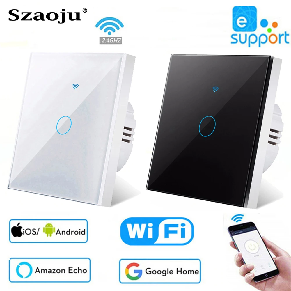 Szaoju EWelink APP WiFi Smart Light Touch Switch Wall Sensor Switch No Neutral Wire 110-220V Bluetooth Support Alexa Google Home