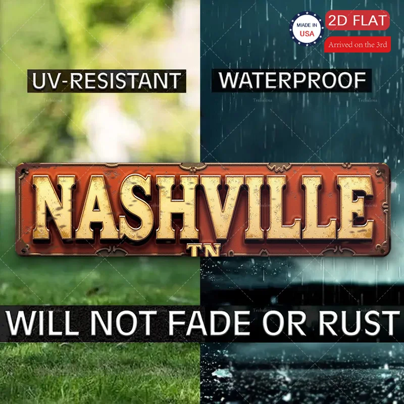 1 قطعة علامة معدنية ، 4x16 بوصة خمر Nashville TN علامة معدنية ، ديكور مزرعة ريفي للمنزل والحديقة