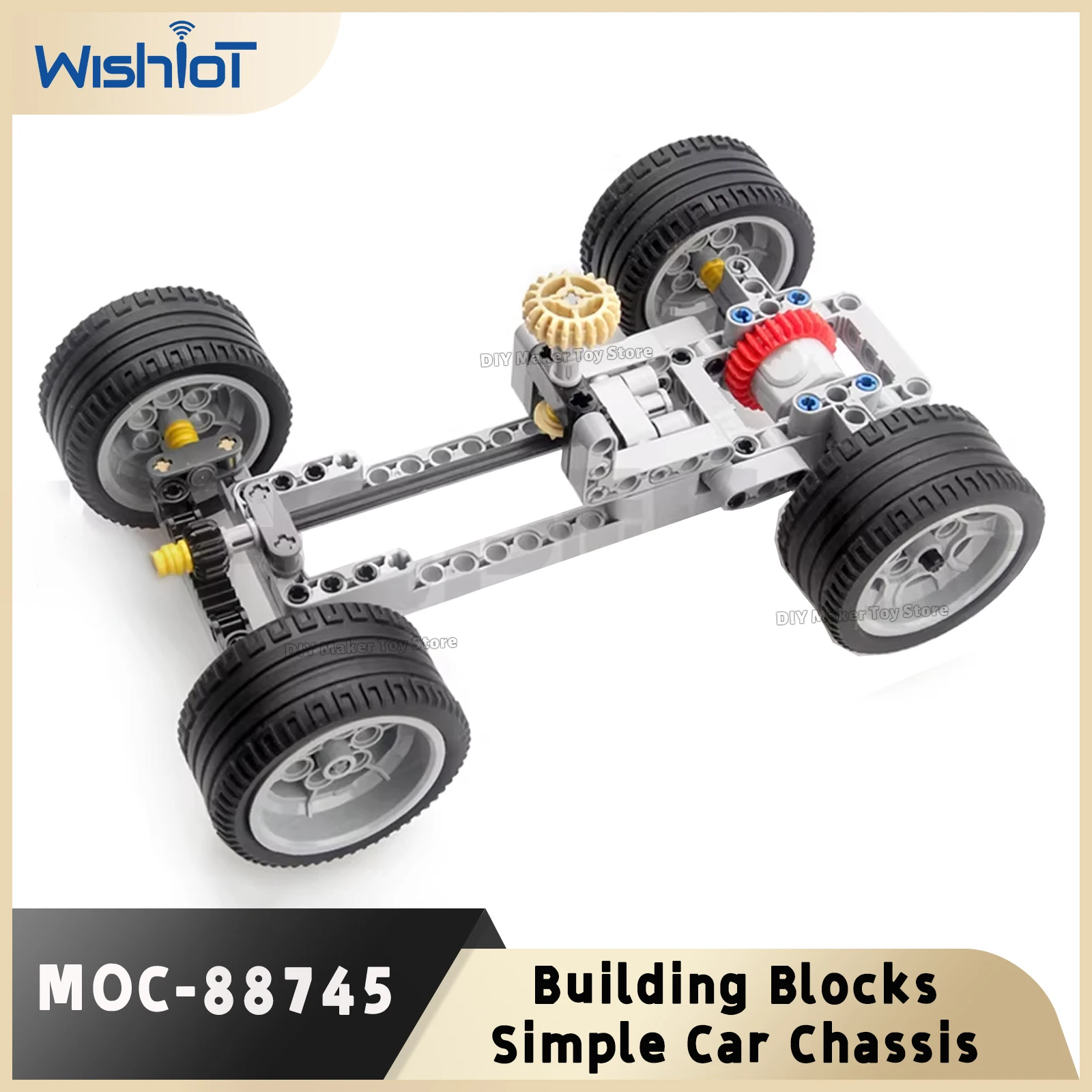 

MOC-88745 Модифицируемое шасси базового автомобиля, строительные блоки, простое шасси автомобиля с дифференциальными колесами, регулируемое рулевое управление, игрушка-подарок