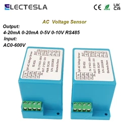 Three Phase 4-wires 4-20mA 0-10V Output AC0-600V Voltage Sensor DC12V 24V 220V Power Supply AC Voltage Transmitter Transducer