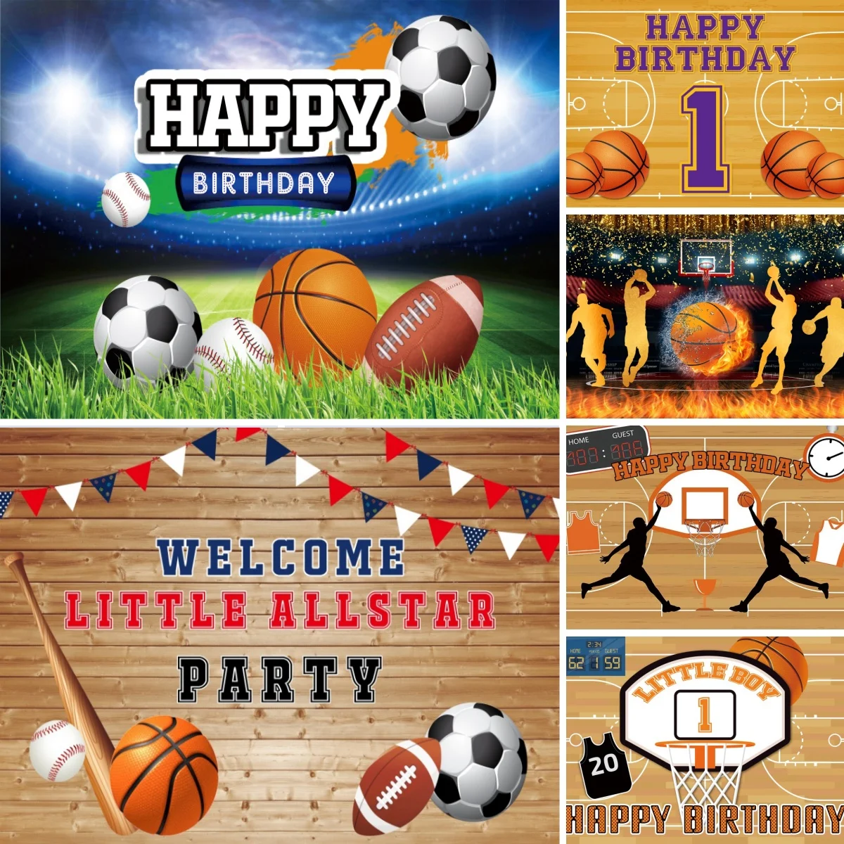

Basketball Sports Backgrounds For Photographs Ball Game Match Field Stadium Boys 1st Birthday Party Decor Photography Backdrop
