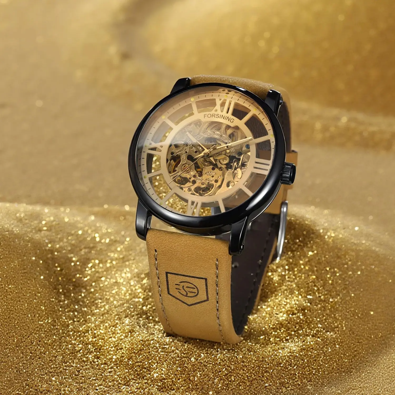 

Forsining Luxury Gold Skeleton Watch for Men Luminous Hands Retro Business Automatic Mechanical Watches Leather Strap Wristwatch