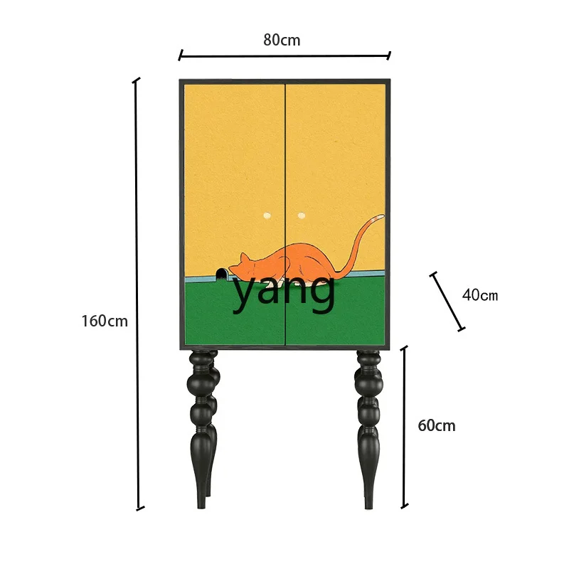 

LXL Creative Cat Solid Wood High Foot Cabinet Household Living Room Entrance Hallway Curio Cabinet