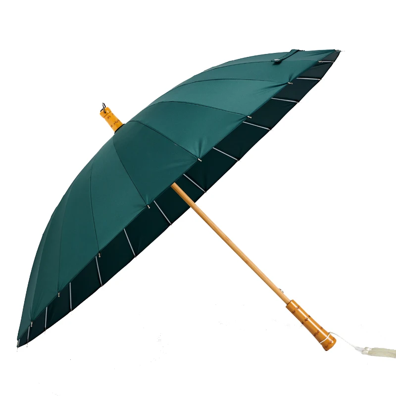 24K Retro Chinese Long Handle Umbrella Luxury Wood Handle UV Sun Protection Parasol Umbrella Male Female Rain Sunny Umbrellas