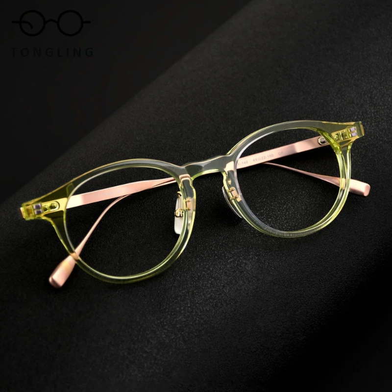 Top-Notch Fashion Men Handcrafted HighQuality Acetate Retro Women Artistic And Individualistic Color-Blocking Oval Glasses Frame