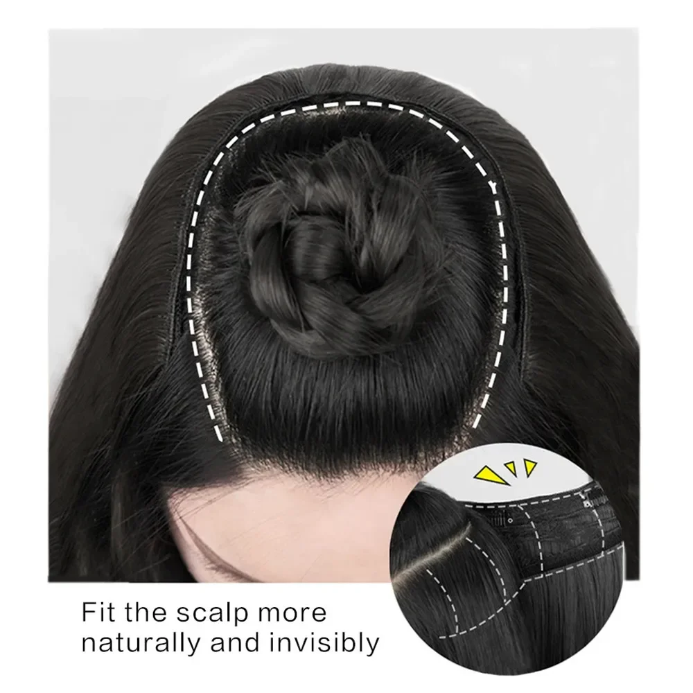 女性用合成かつら,長くて滑らかなヘアエクステンション,取り外し可能なアクセサリー,ワンピース,V字型