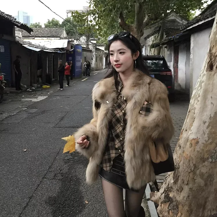 Eco Fox Fur Mid-Long Winter New Thick Two-Tone Gradient Fuzzy Women's Coat