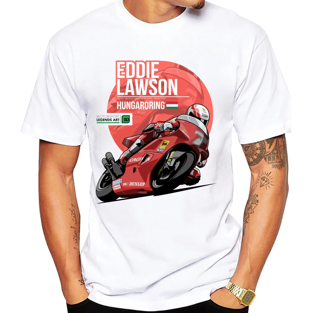 Eddie Lawson - 1991 Misano GP T-Shirt Summer Men Short Sleeve GS Adventure Sport Casual White Tops Legeng Motorcycle Rider Tees