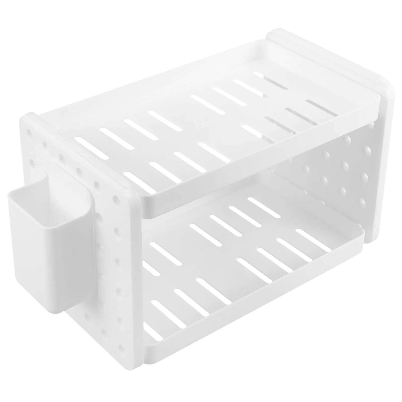 

1Set Bathroom Organizer Countertop Double-Layer Storage Rack Plastic Drainage Design Cosmetics Sundries Holder for Bathroom