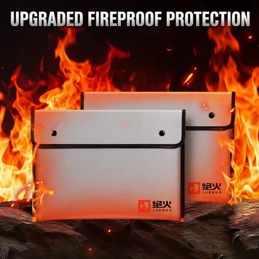 Fireproof Storage Bag, A4 Large-Capacity Document Pouch, Snap-Closure Fireproof Bag, 28x38cm, for Business/Office Use, Home