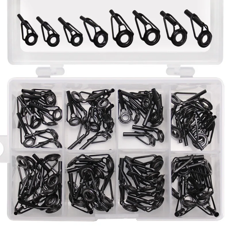 8/16/80Pcs Black Top Tip Guide for Spinning Casting Fishing Rod Building Repair Eye Line Ring Stainless Steel Frame