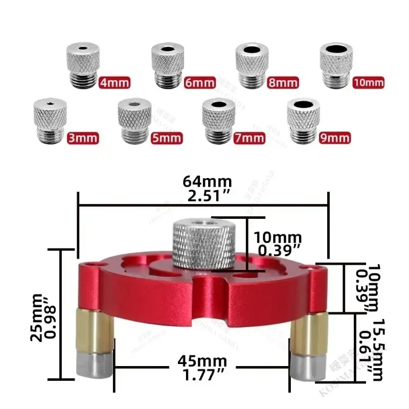 Fast-splicing Dowel Jig Kit W/3-10mm Metal Bushing Aluminum Self-Centering Vertical Hole Jig Drill Guide Locator for Woodworking