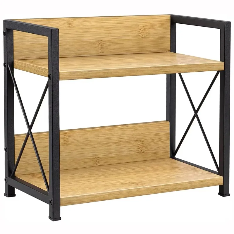 2-Floor Desktop Storage Rack Wooden Coffee Cabinet Kitchen Seasoning Bathroom Household Cosmetics Storage Sorter