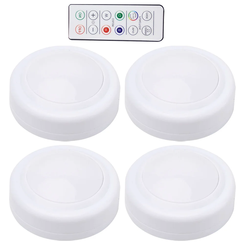 

4 Pcs Remote Control Night Light Cabinet Lights Rgb Puck Dimming Color Changing with Led under