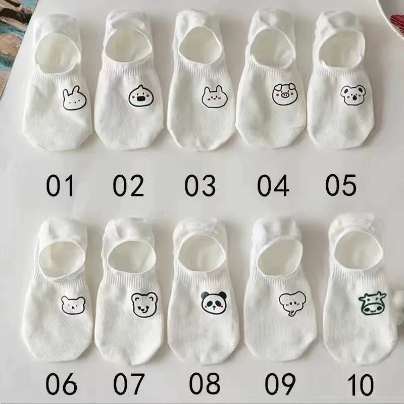 5/10/20 Pairs Women White Cartoon Invisible Socks Cute Animal Design Sweat Absorbing Breathable Soft Comfortable Casual Socks image 6