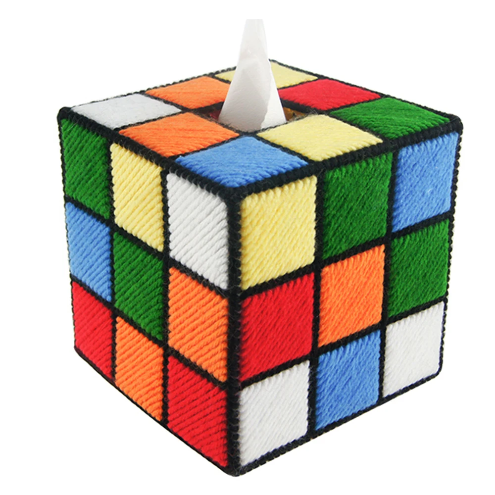 DIY embroidery3D embroidery cross-stitch yarn embroidery handmade tissue box living room Rubik\'s cube pumping pape 12X12X12cm