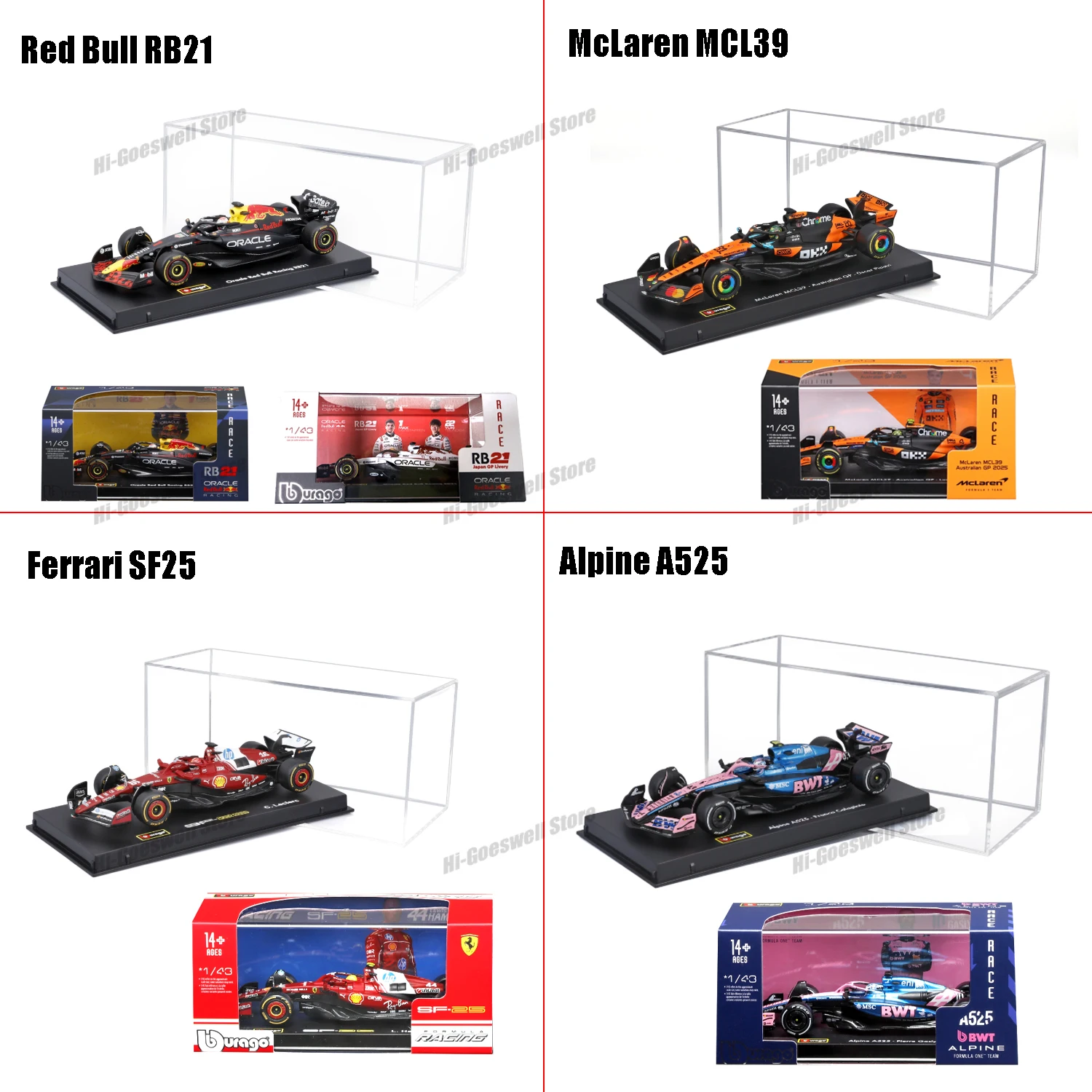 アルパイン-ブラーゴ-1-43-マクラーレン-mcl39-4-81-f1-2025-フェラーリ-sf25-16-44-ルイス合金製カーダイキャストモデルおもちゃコレクタブルレッドブルrb21