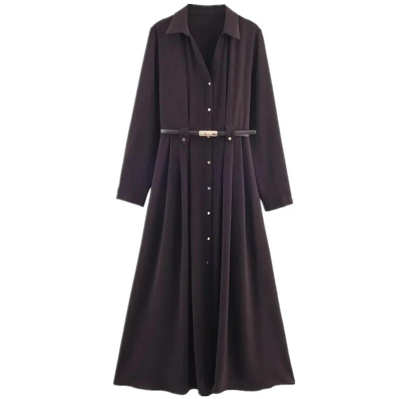 เสื้อผู้หญิงแฟชั่นฤดูใบไม้ร่วง 2025 แบบมีเข็มขัด แขนยาว ทรงหลวม สไตล์ลำลอง ติดกระดุมเม็ดเดียว  ความยาวปานกลาง  ใส่ได้หลายโอกาส