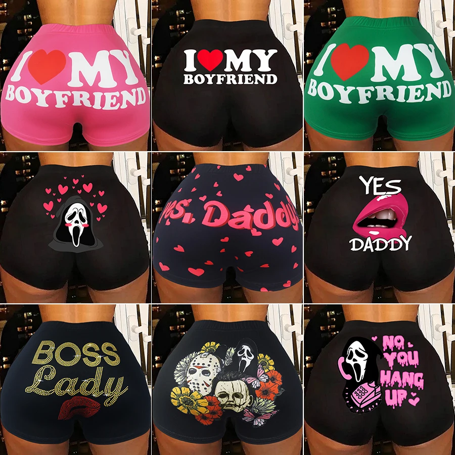 Women's Sexy booty shorts  i love my boyfriend Letter Print summer clothes women 2024 gym biker y2k yoga shorts