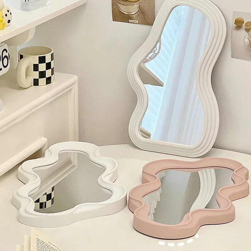 Wavy Wall Mirror Items Girls Small Floor Funky Cloud White Cute Mirror Men Nordic Korean Plastic Espelhos Home Decorations Cheap