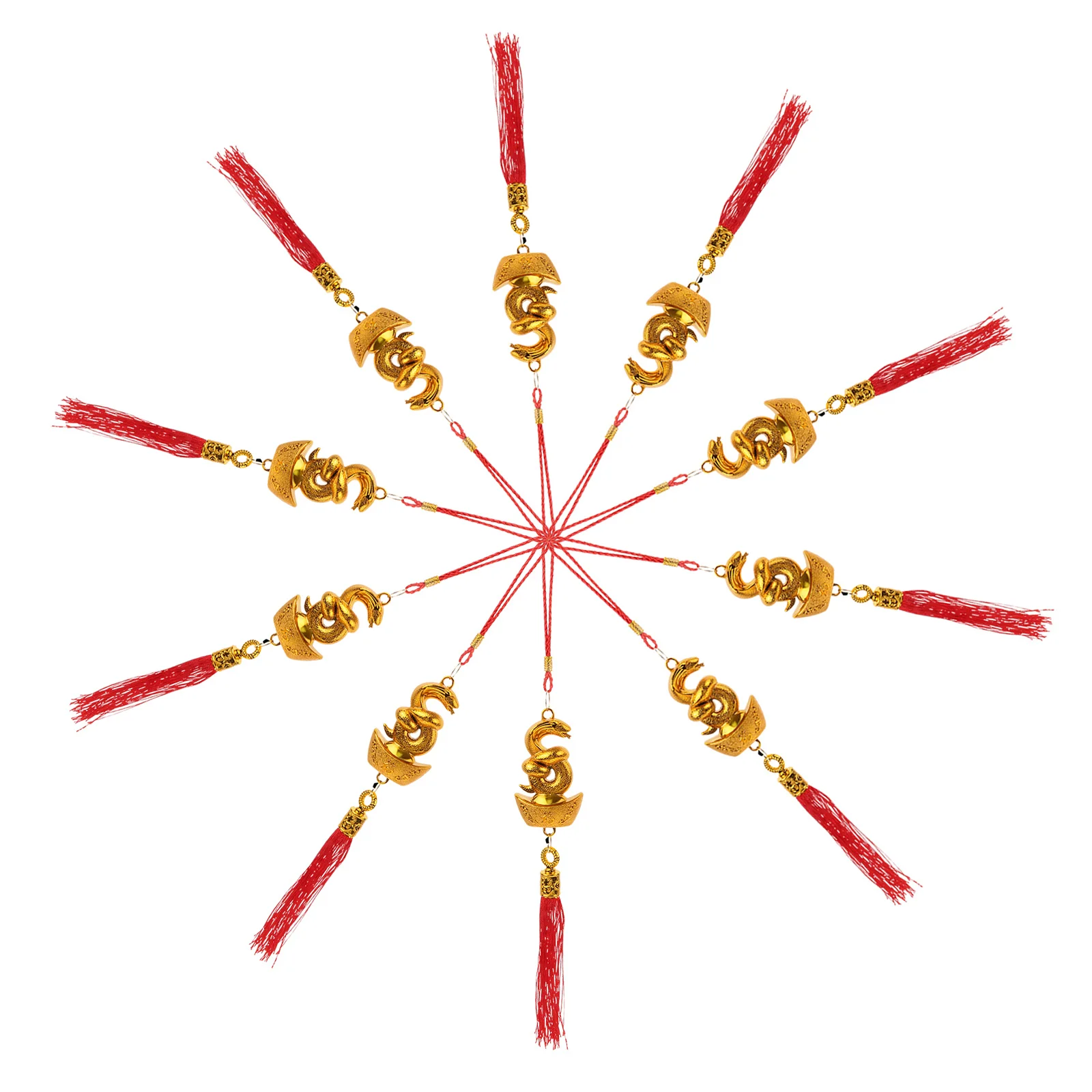 10Pcs Chinese New Year Snake Pendant Gold Plated Ingots Hanging Ornament for Spring Festival Decor Door Window Tree Car Pendant