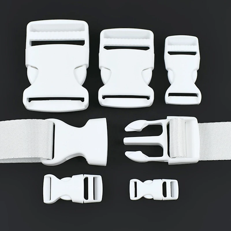 

5/10/20Pcs White Plastic Release Buckles 10/15/20/25/32/38mm Webbing Strap Closure Carabiner Clips Pet Collar Adjust Belt Buckle