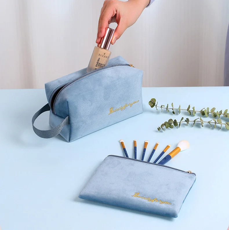 Large-Capacity Velvet Makeup Bag High-End Cosmetic Storage Pouch Autumn Ins-Style Good-Looking Toiletry Bag
