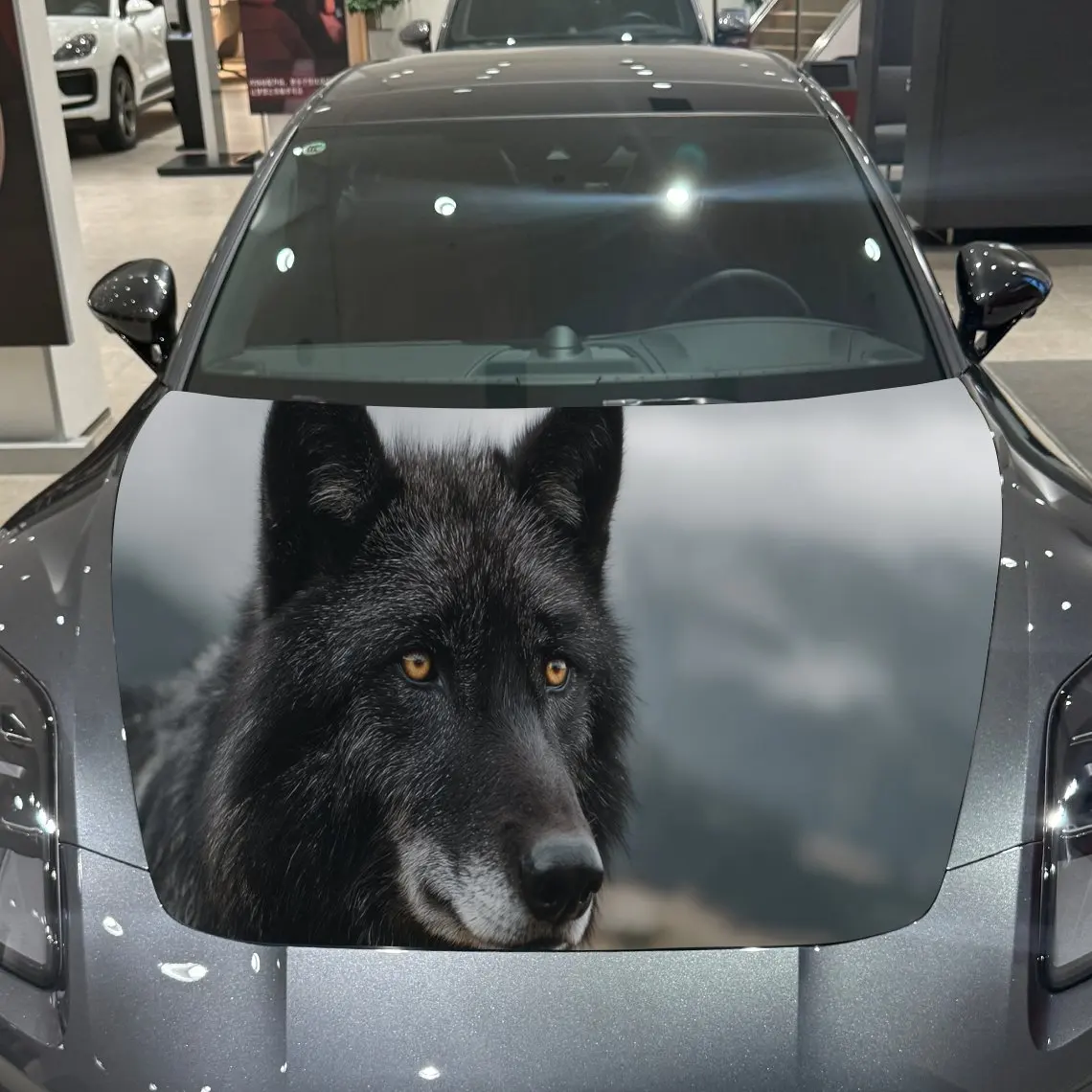 

Realistic Black Wolf Aesthetic Exploration PVC Car Hood Wraps, Self-Adhesive Waterproof Car Bonnet Decal Sticker, Car Decoration