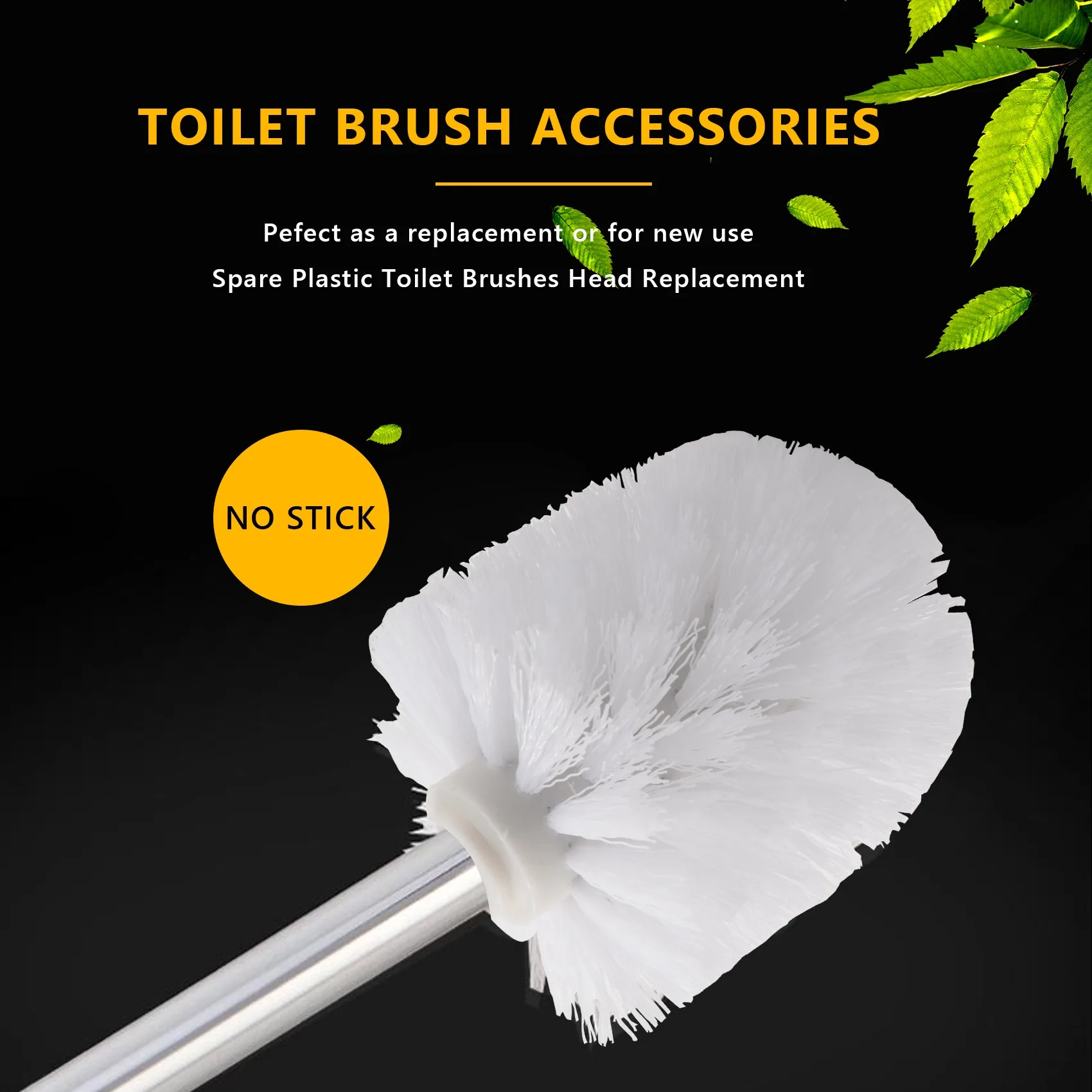 Replacement Spare Bathroom Accessory Plain Plastic Toilet Cleaning Brushes Head Holders White (2x White Heads)