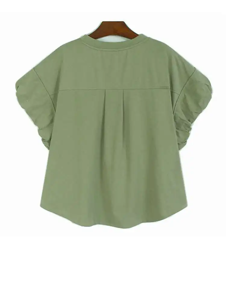 Women Green Black Brief Big Size Casual T-shirt New Round Neck Short Sleeve Fashion Tide Spring Summer