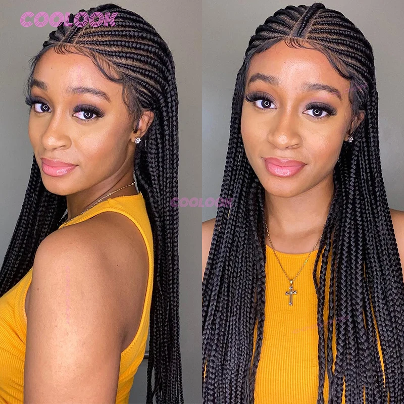 

Синтетический парик Cornrow Braids, полные кружевные плетеные парики для чернокожих женщин, парик без узлов, коса, африканские кружевные передние плетеные парики из волос