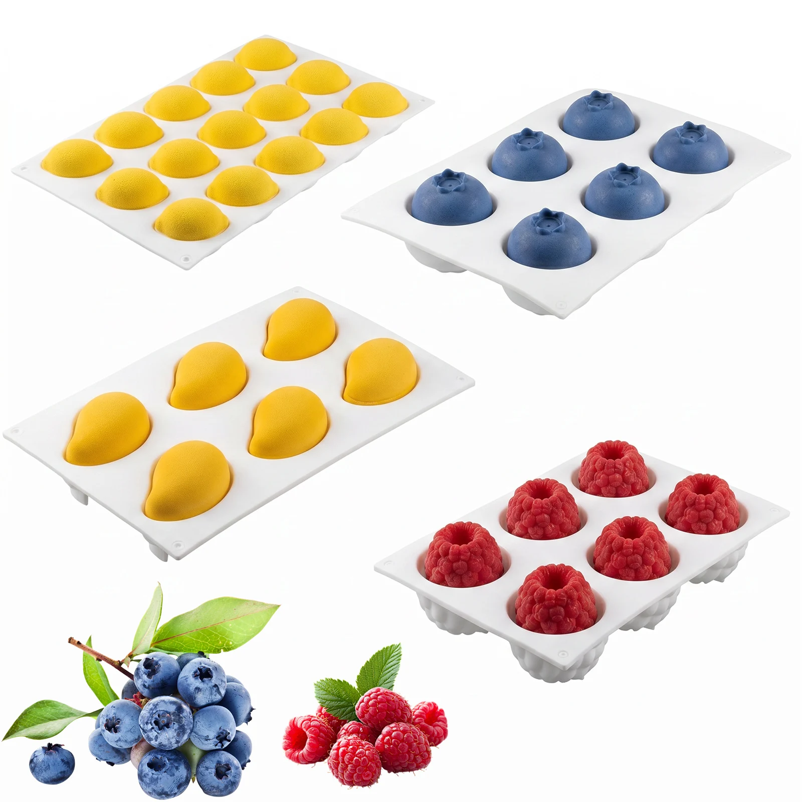 4 Pcs 6/15 Hole Raspberry Shape Mousse Silicone Mousse Mold 3D Fruit Dessert Chocolate Mould DIY Cake Decorating Tools Bakeware