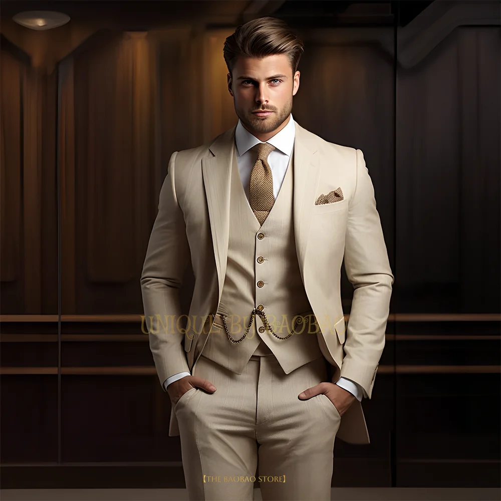 Men\'s grey 3-piece suit (jacket + vest + trousers) Elegant classic wedding attire, custom banquet birthday party tuxedo