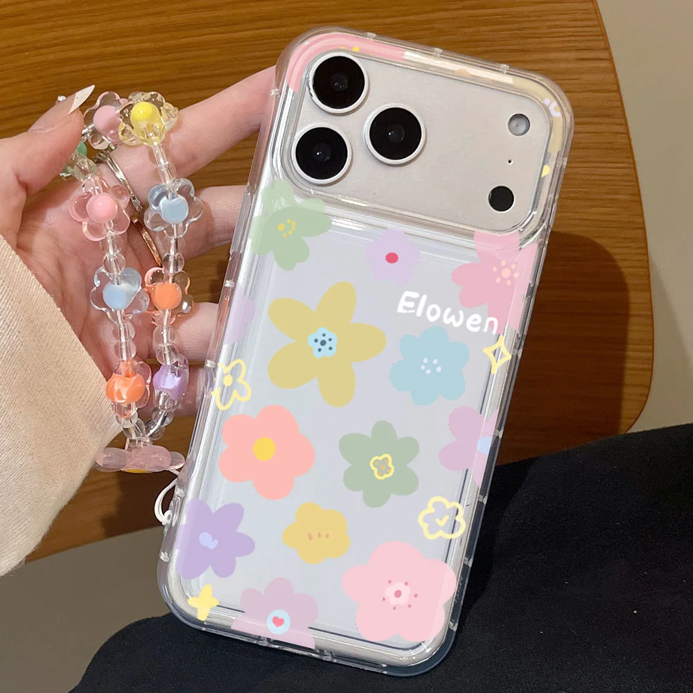 Прозрачный чехол для телефона Cute Doodle Flower для iPhone 17 16 Pro Max 15 14 13 12 11 Pro 16e 17 Air X XR XS 7 8 Plus с чехлом на ремешке
