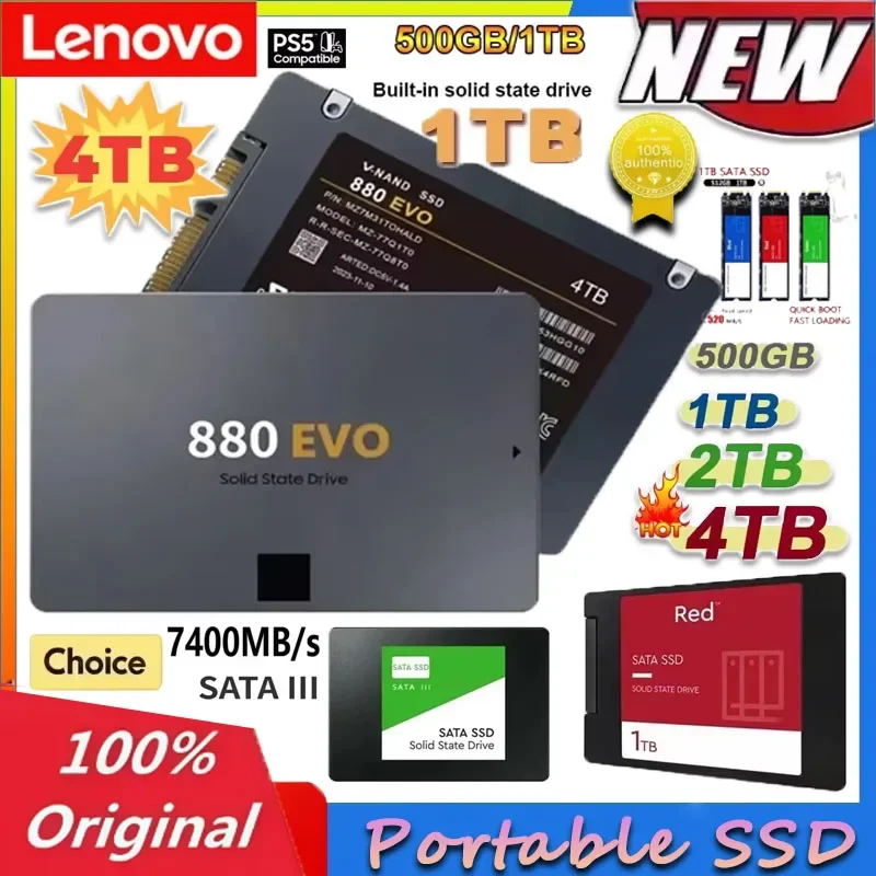 

Твердотельный накопитель Lenovo 4 ТБ SSD, высокоскоростной, 500 ГБ, 1 ТБ, 2 ТБ, внутренний жесткий диск SATA3 2,5 дюйма для ноутбуков, микрокомпьютеров, настольных ПК