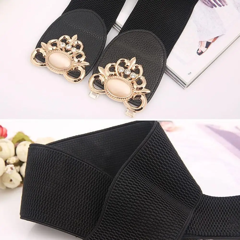 Women Casual Stretch Ladies Dress Cummerbund Wild Skirt Bands Retro Buckle Waistband Wide Elastic Waist Belt