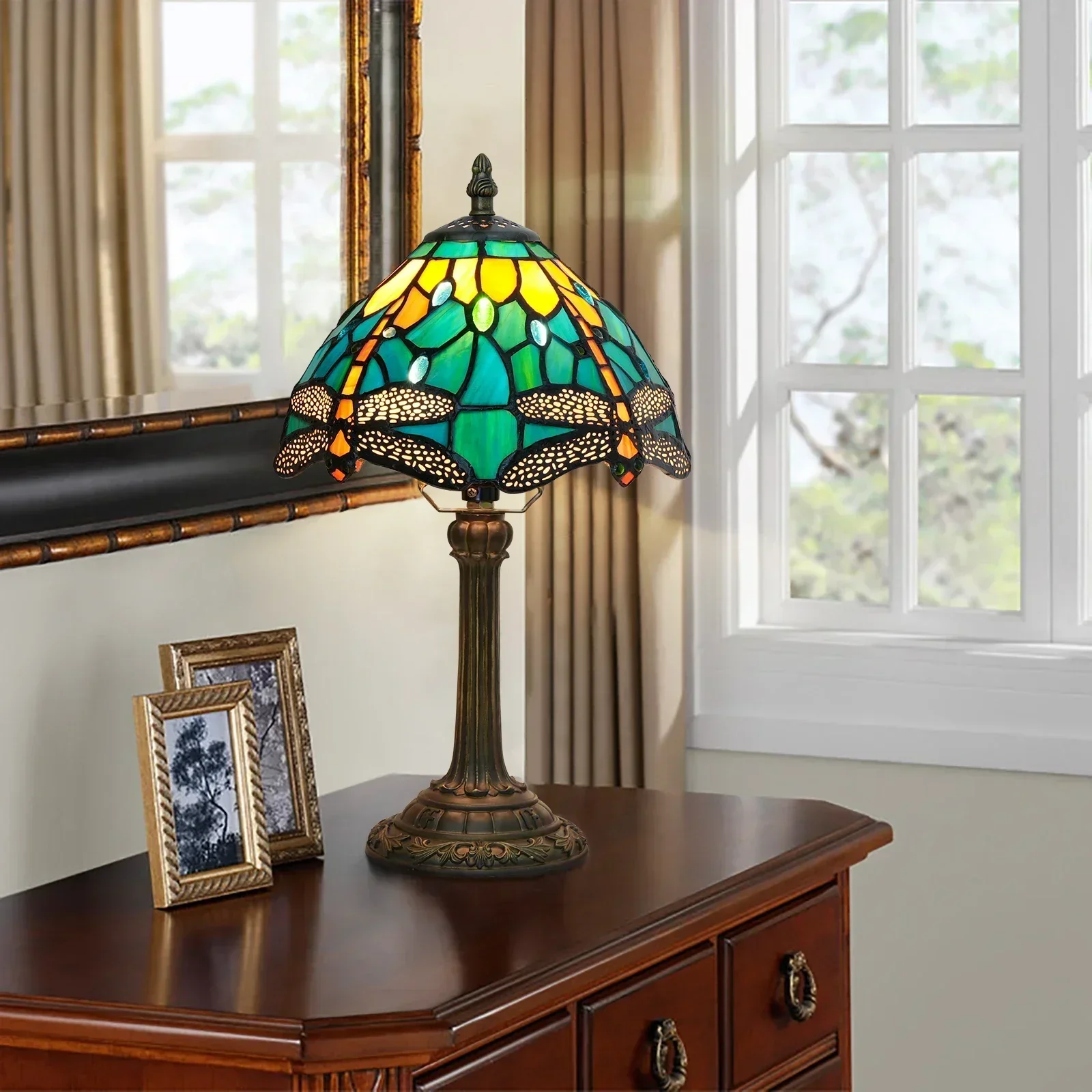 Vintage Tiffany-Style Stained Glass Table Lamp 5