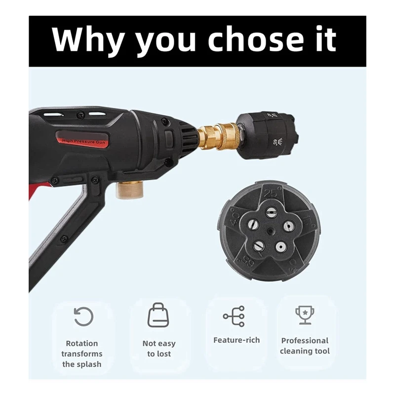 High Pressure Washer Gun Connect M22/14 Hose With 5-In-1 High Pressure Spray Nozzle,1/4Inch Quick Connector