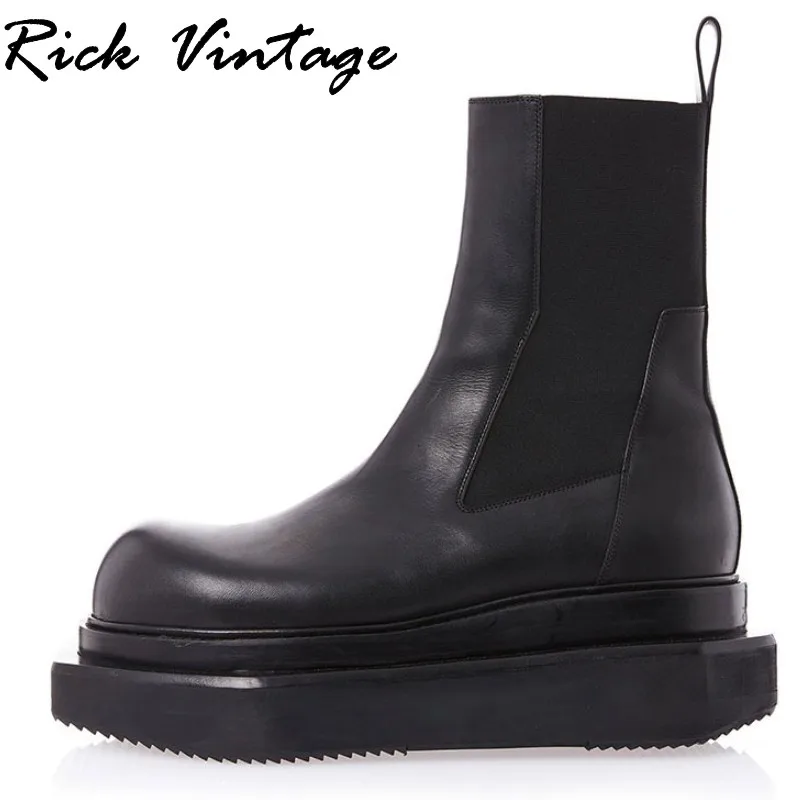 Rick Vintage Luxury Design Men Chelsea Boots Men Shoes Thick Sole Real Leather Ankle Boots Casual Knight Shoes Motorcycle Boots