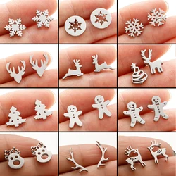 High Quality Stainless Steel Stud Earrings Girl Snowflake Elk Deer Silver Color Tragus Piercing Women'S Earrings Christmas Gifts