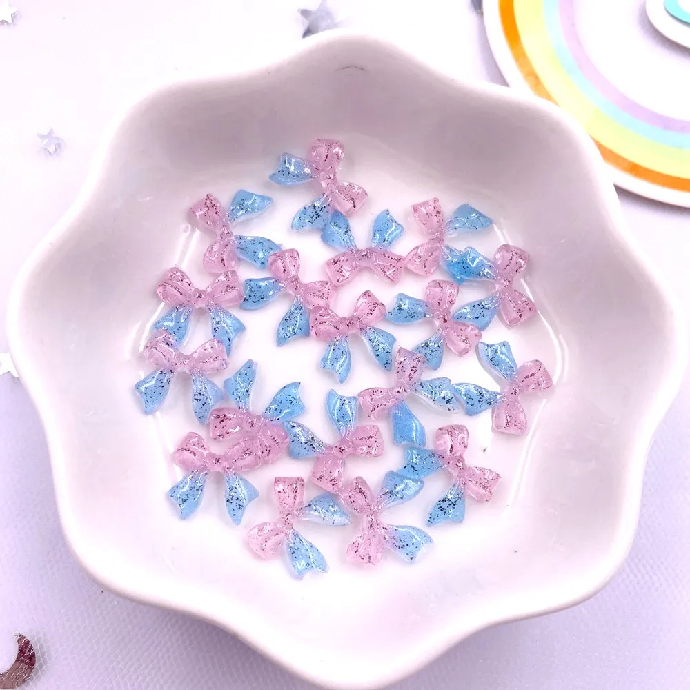 Resin Clear Candy Color Glitter Butterfly Nails Art Flatback Rhinestones Colorful Bow Figurines 50PCS DIY Scrapboos Decor Crafts
