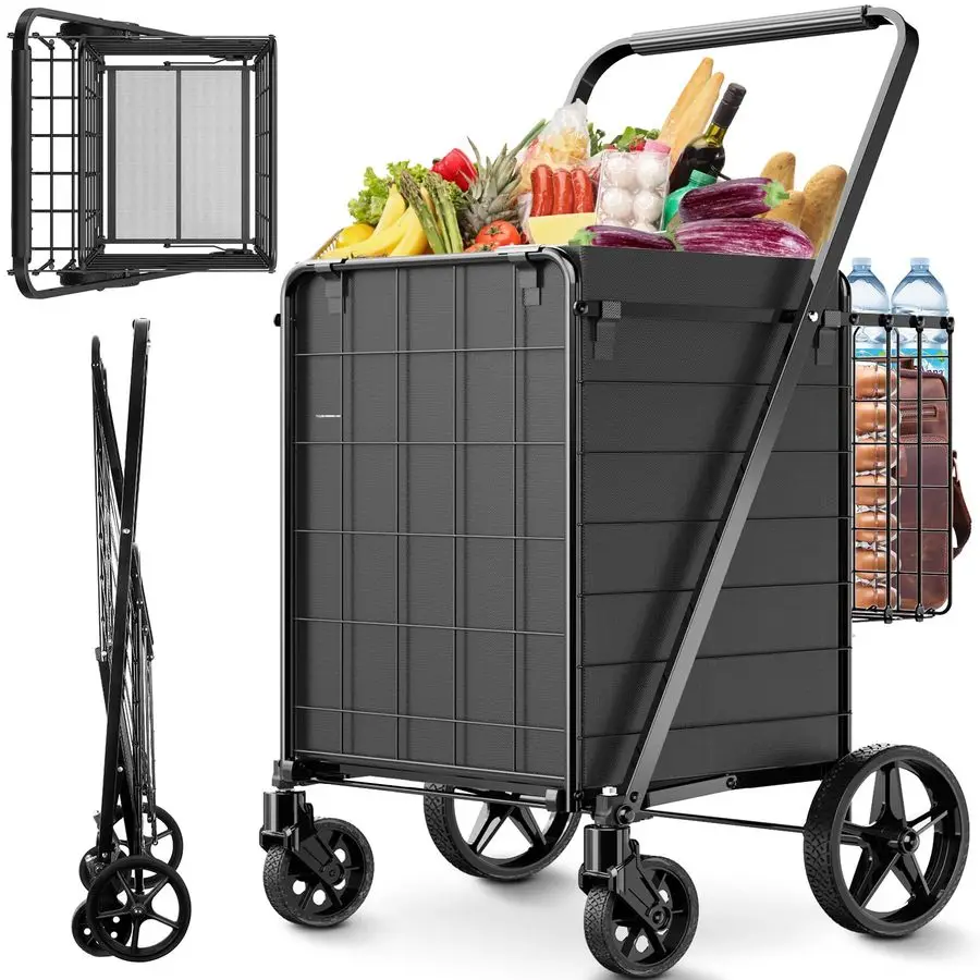 

Shopping Cart for Groceries,360 lbs Capacity Grocery Cart with Waterproof Liner and 360 Swiveling Wheels Collapsible Shopping Ca