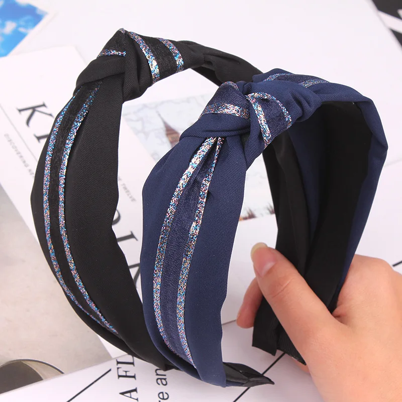 عصابة رأس جديدة من الحرير الذهبي بلون سادة معقودة متقاطعة من كوريا الجنوبية، سلسلة موري النسائية متعددة الاستخدامات