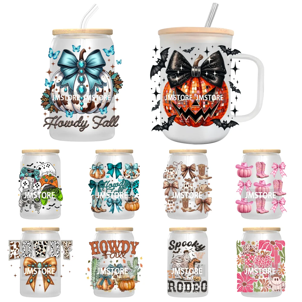 

Howdy Fall Western Pumpkin UV DTF Transfer Stickers Decals For Libbey Cold Cups Mugs Tumbler Labels Coquette Bow Cowgirl Boots