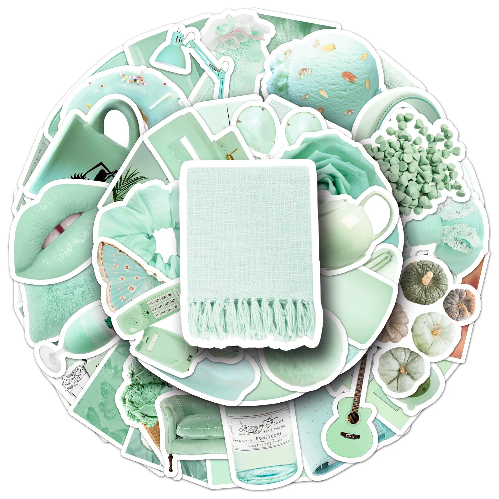 

50PCS Mint Green Ins Style Sticker Small Fresh DIY Decorative Water Cup Tablet Phone Case Waterproof Stickers Kids Toy